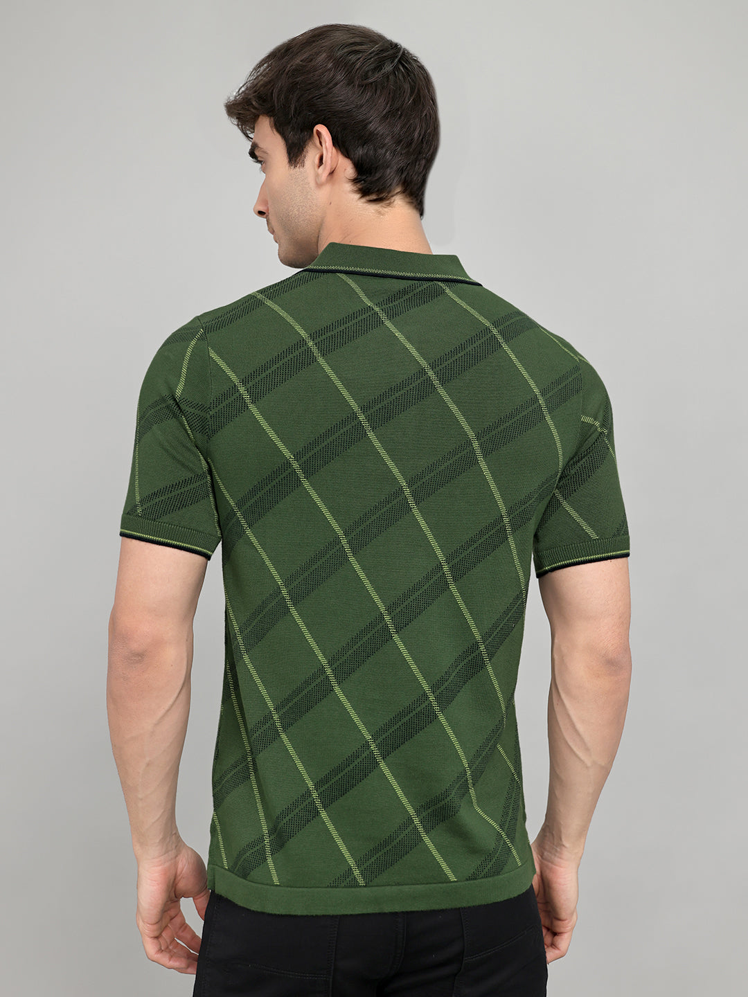 Men Green Printed Collar Half Sleeve T-Shirt