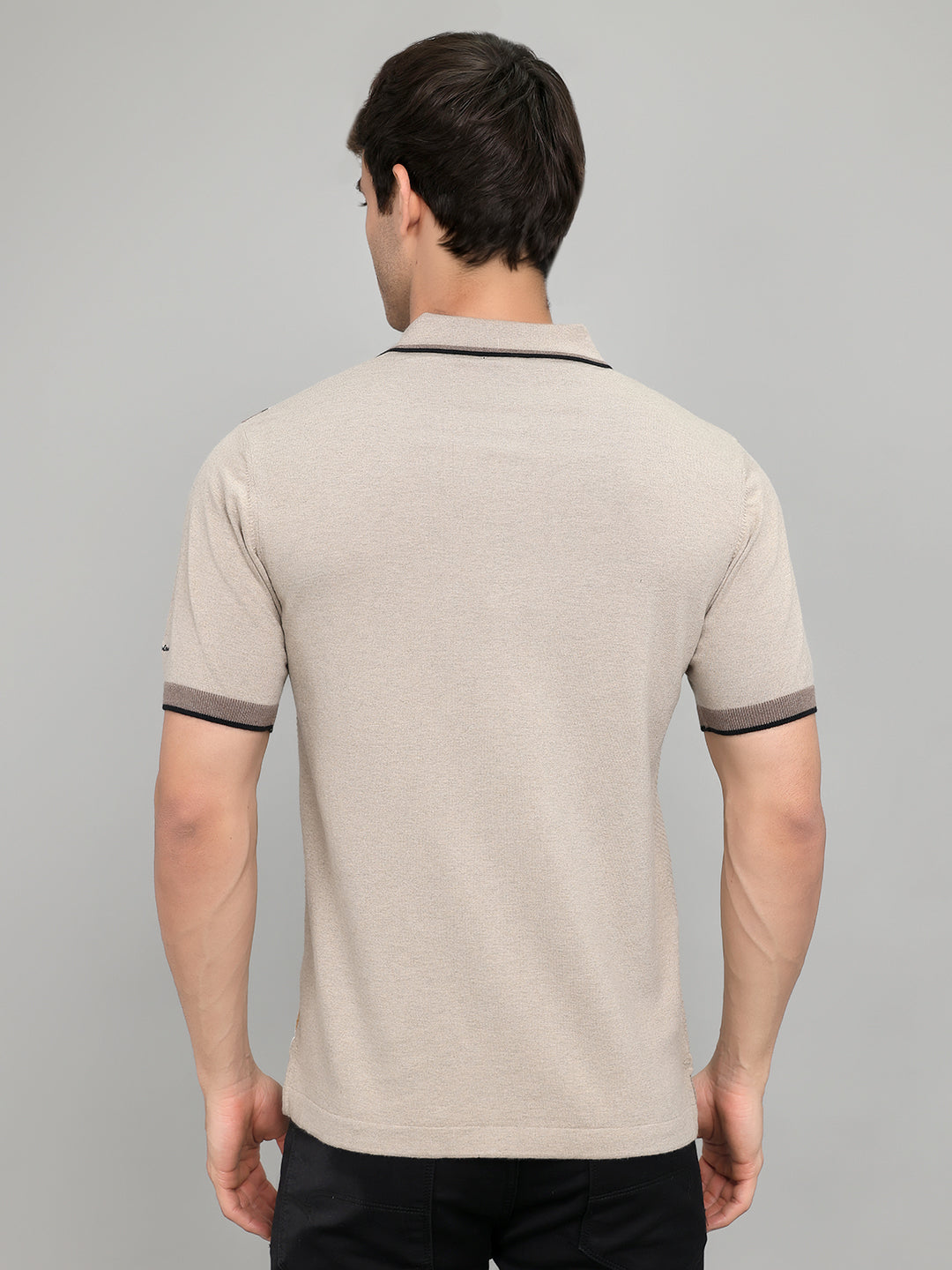 Men Beige Printed Collar Half Sleeve T-Shirt