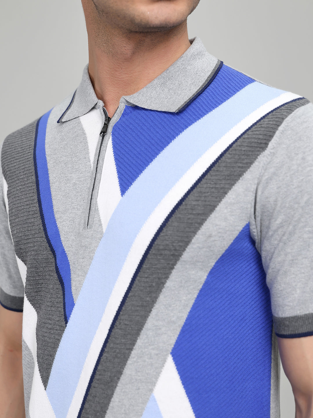 Men Grey Printed Collar Half Sleeve T-Shirt