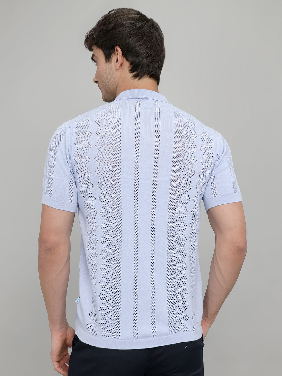 Men Light Blue Self Design Collar Half Sleeve Shirt