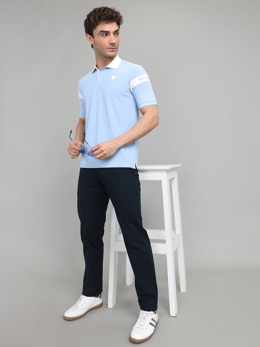 Men Light Blue Designer Collar Half Sleeve Shirt