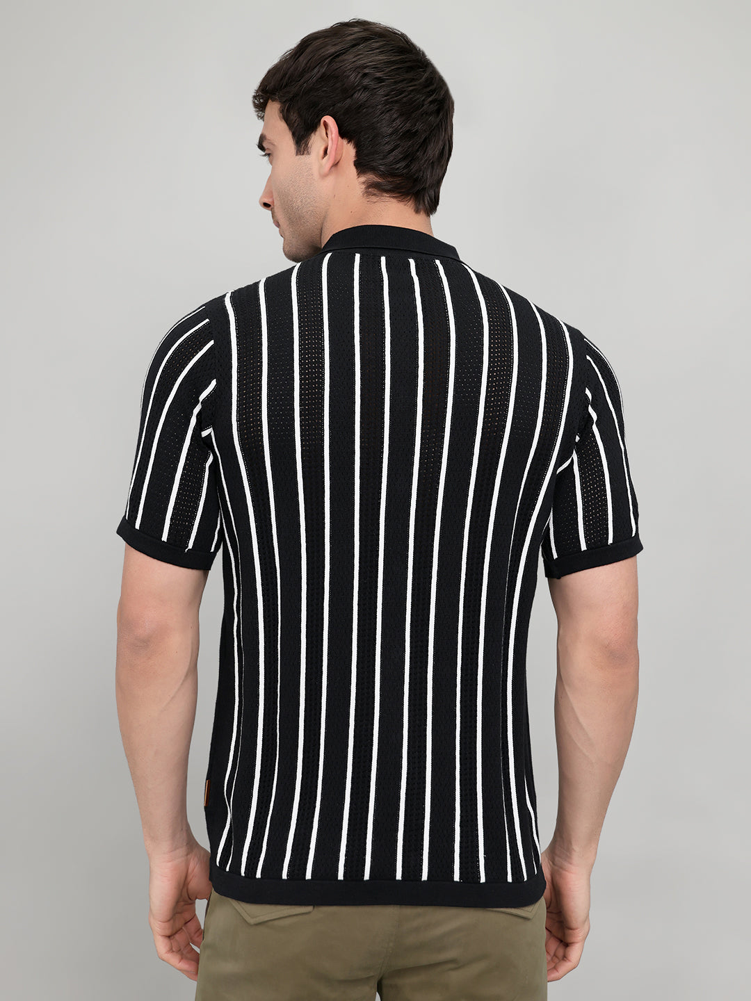 Men Black Self Design Collar Half Sleeve Shirt