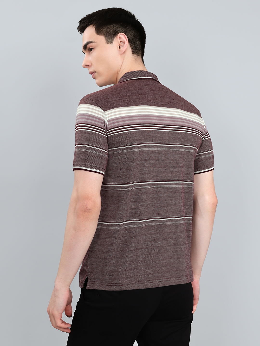 Men Maroon Stripe Collar Half Sleeve T-Shirt