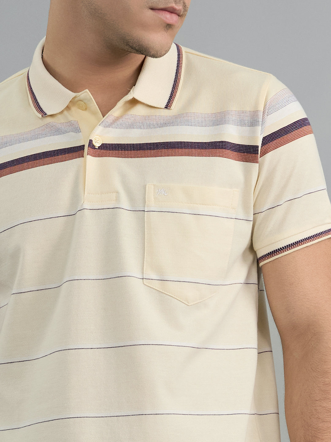 Men Yellow Stripe Polo Collar Half Sleeve T-Shirt