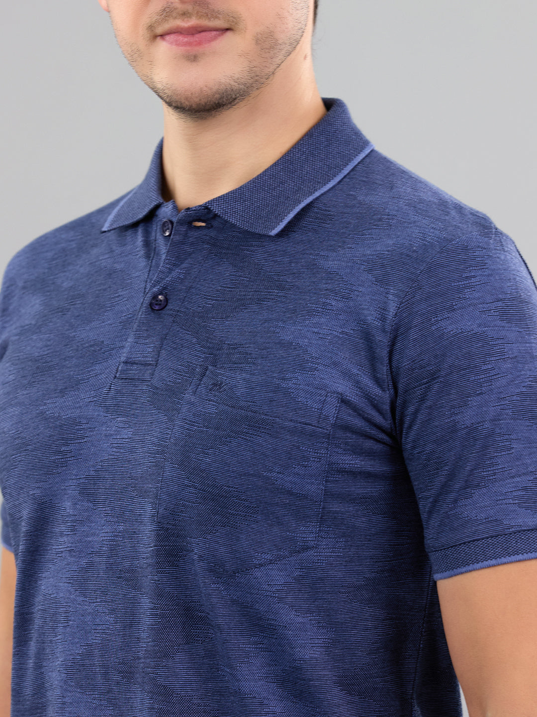 Men Blue Stripe Polo Collar Half Sleeve T-Shirt