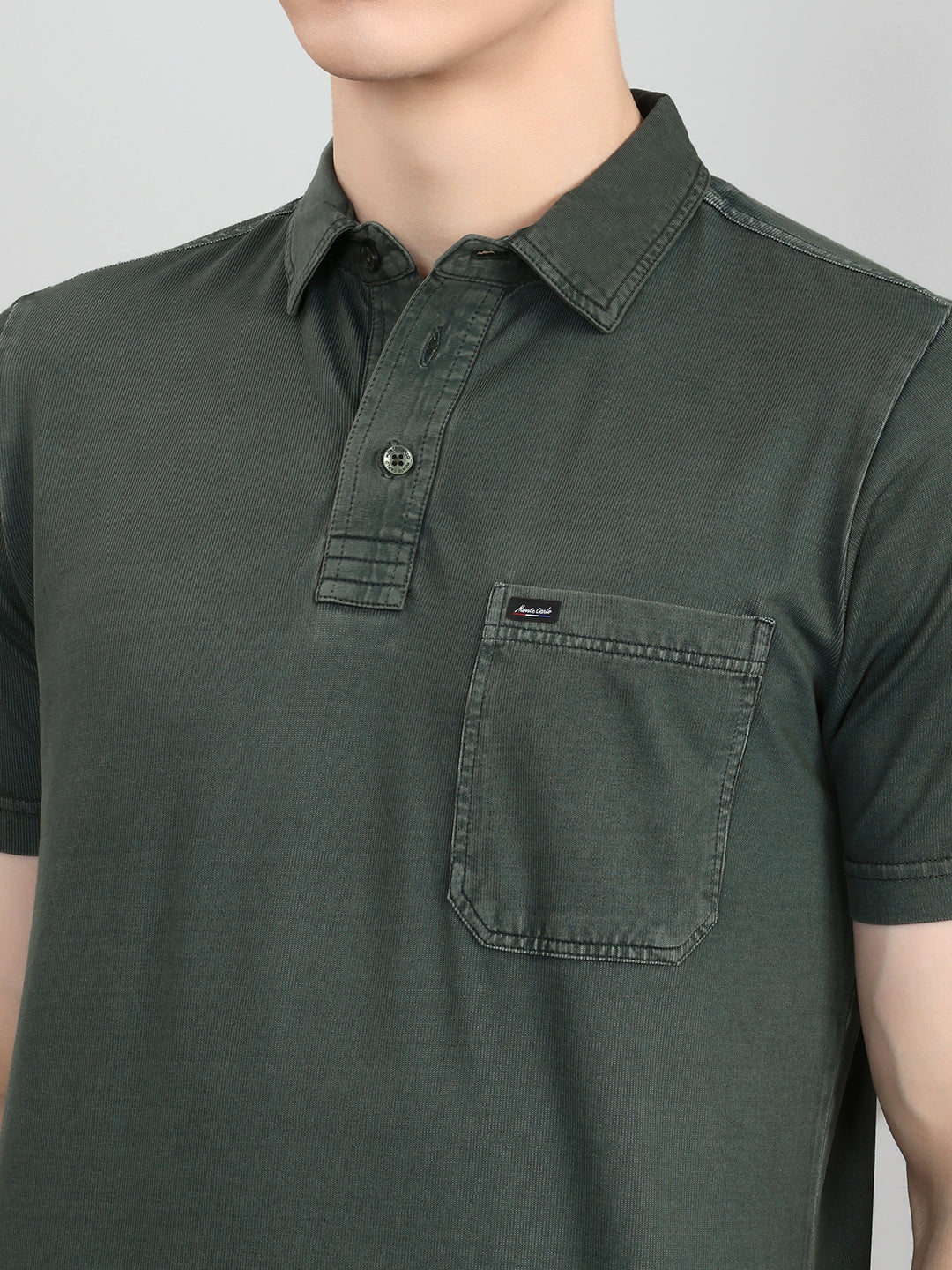 Men Dark Green Solid Collar Half Sleeve T-Shirt