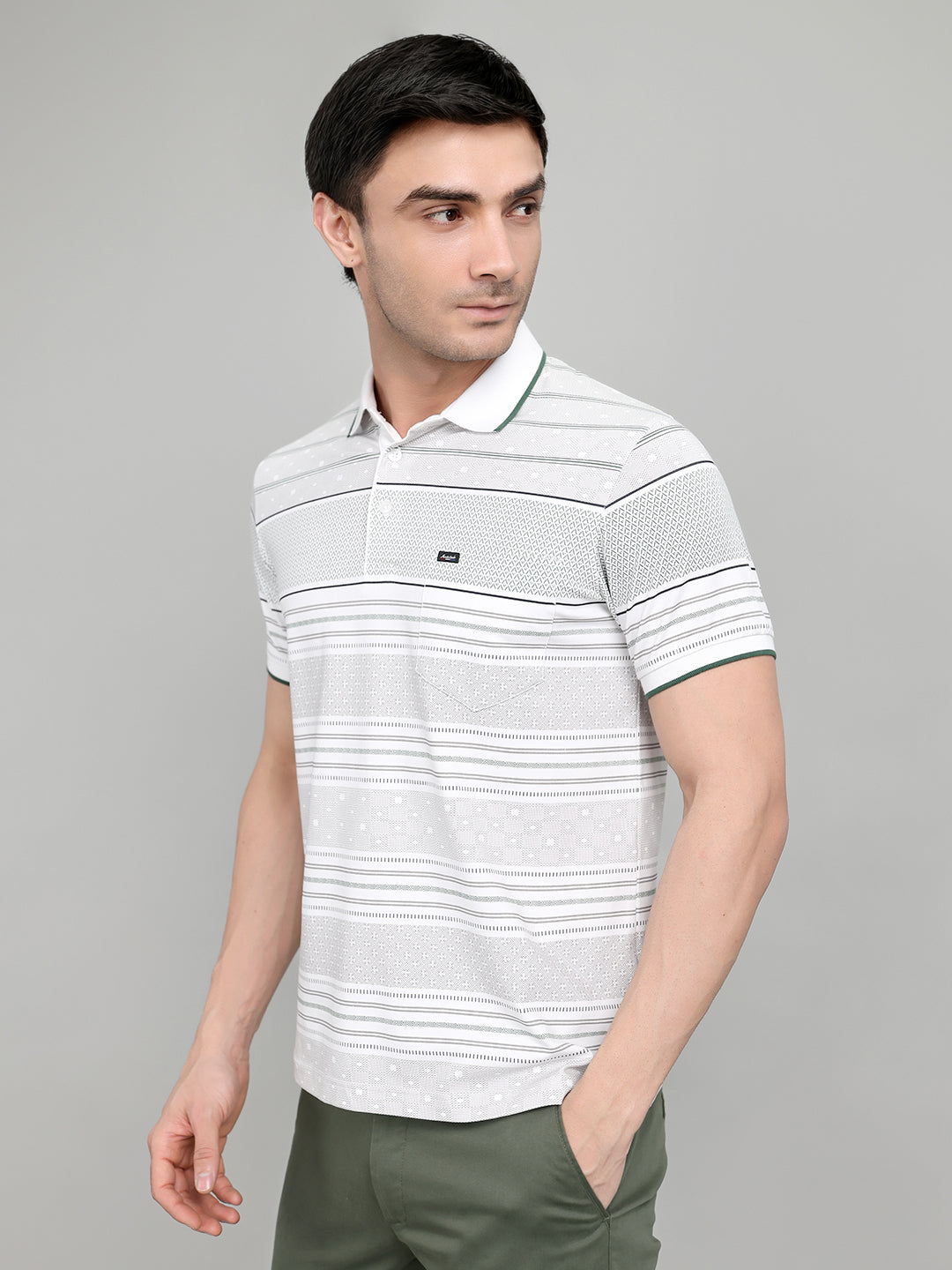 Men White Printed Collar Half Sleeve T-Shirt