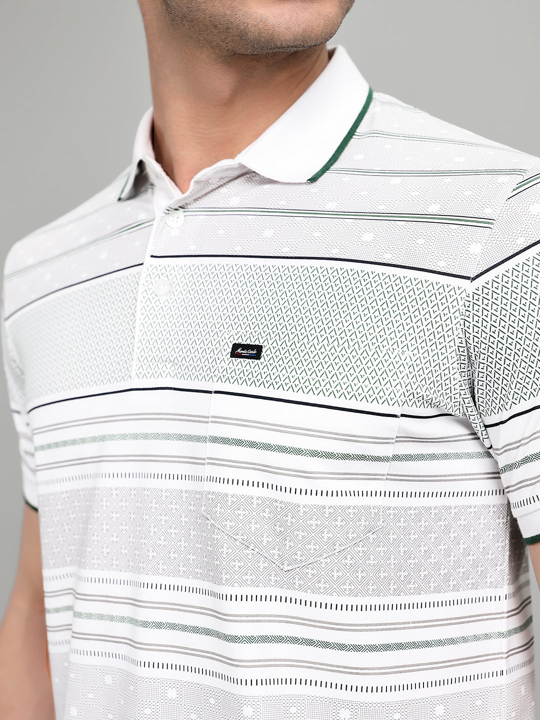 Men White Printed Collar Half Sleeve T-Shirt