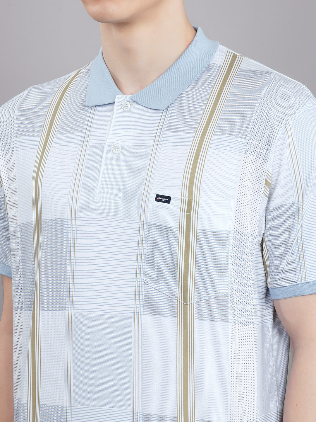 Men White Printed Collar Half Sleeve T-Shirt