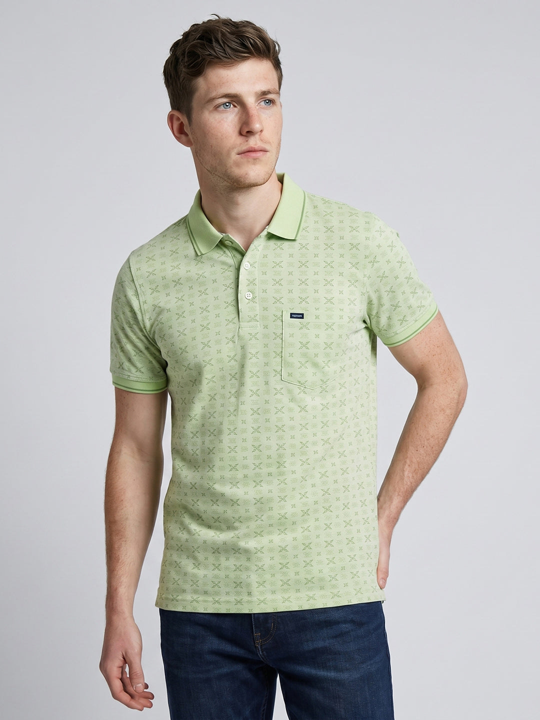 Men Green Printed Collar Half Sleeve T-Shirt