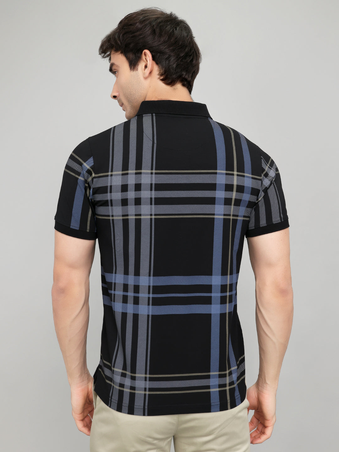 Men Black Printed Collar Half Sleeve T-Shirt