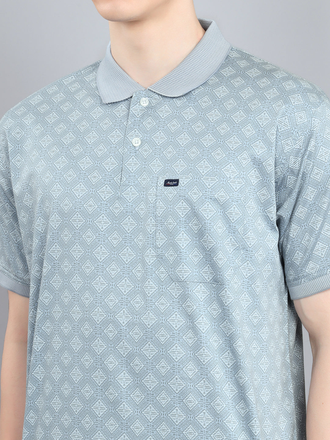 Men Blue Printed Collar Half Sleeve T-Shirt
