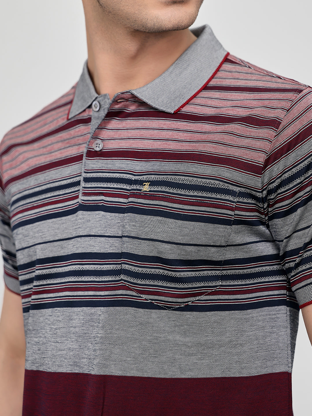 Luxuria Men Maroon Stripe Collar Half Sleeve T-Shirt