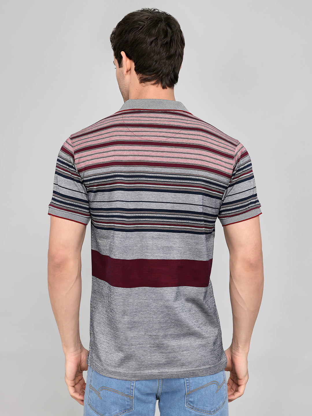 Luxuria Men Maroon Stripe Collar Half Sleeve T-Shirt