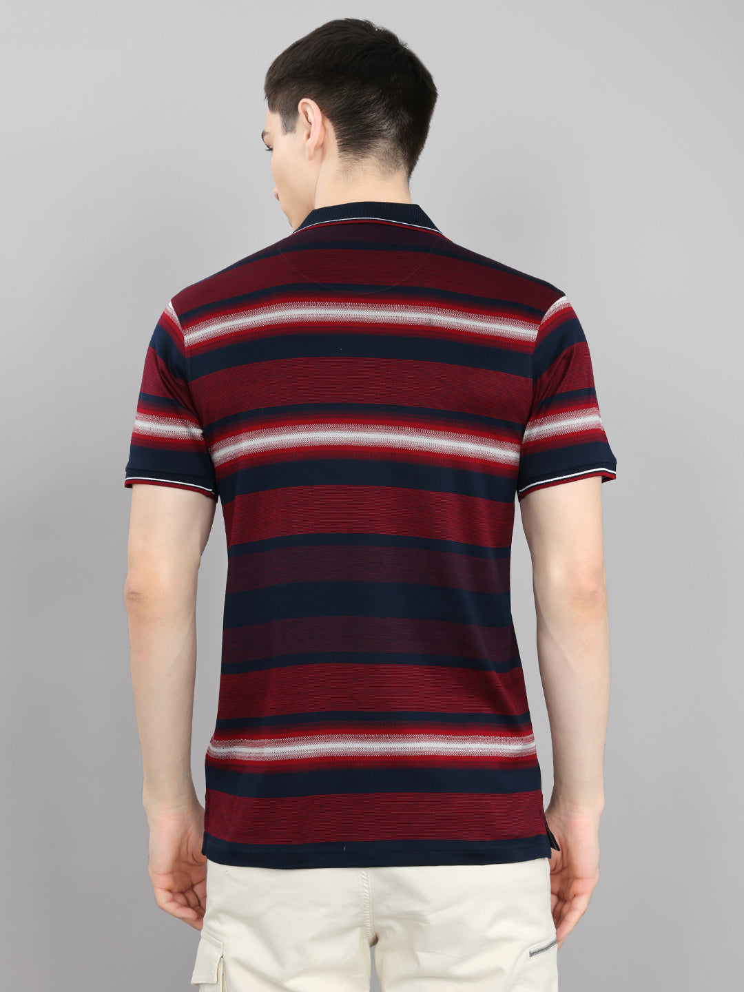 Luxuria Men Maroon Stripe Collar Half Sleeve T-Shirt