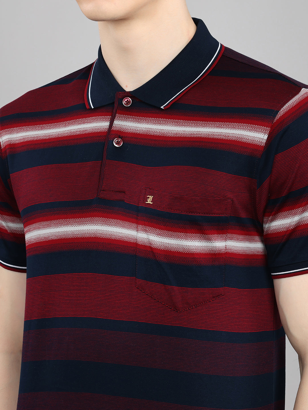 Luxuria Men Maroon Stripe Collar Half Sleeve T-Shirt