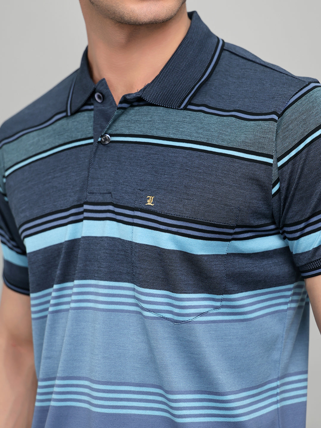 Luxuria Men Navy Blue Printed Collar Half Sleeve T-Shirt