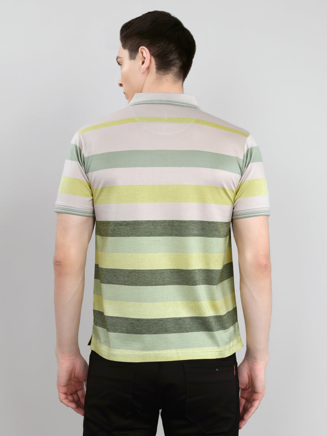 Luxuria Men Multicolor Stripe Collar Half Sleeve T-Shirt