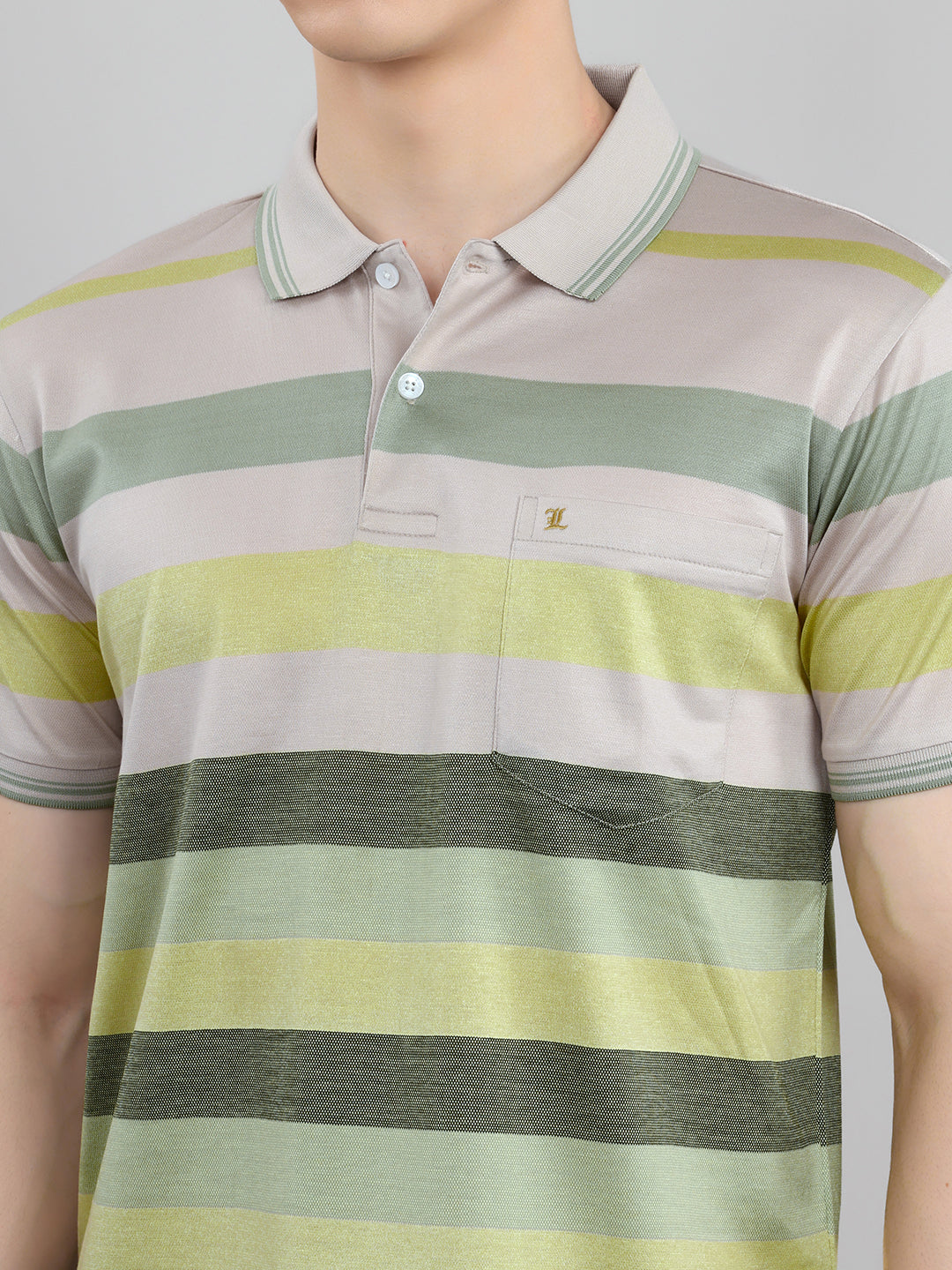 Luxuria Men Multicolor Stripe Collar Half Sleeve T-Shirt