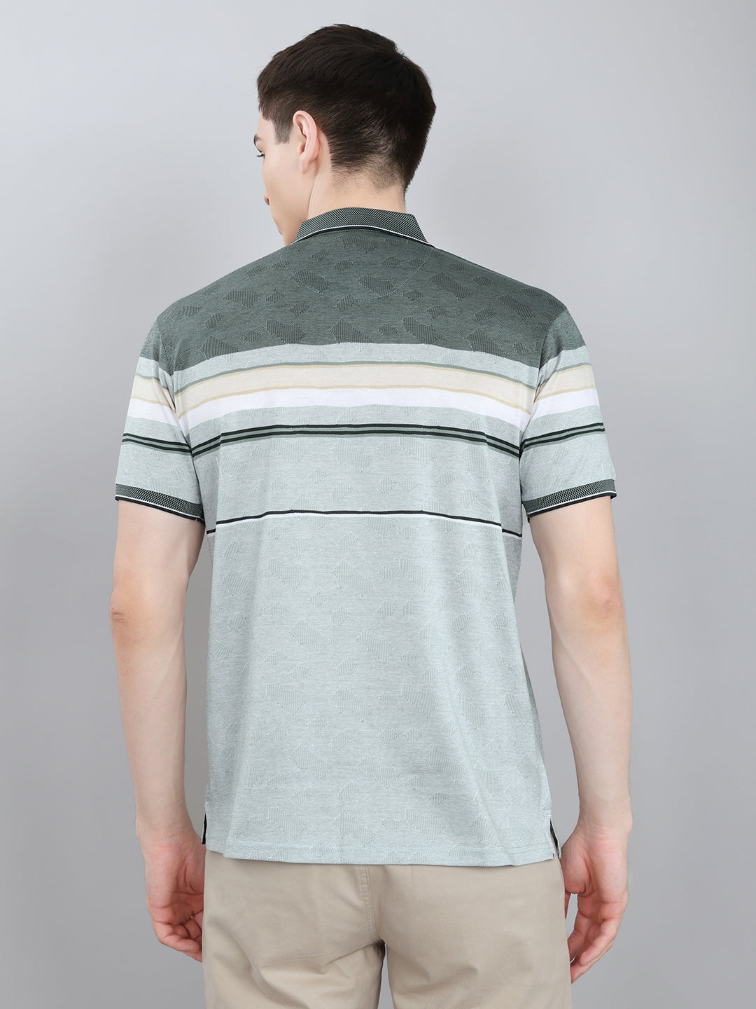 Luxuria Men Sea Green Stripe Collar Half Sleeve T-Shirt