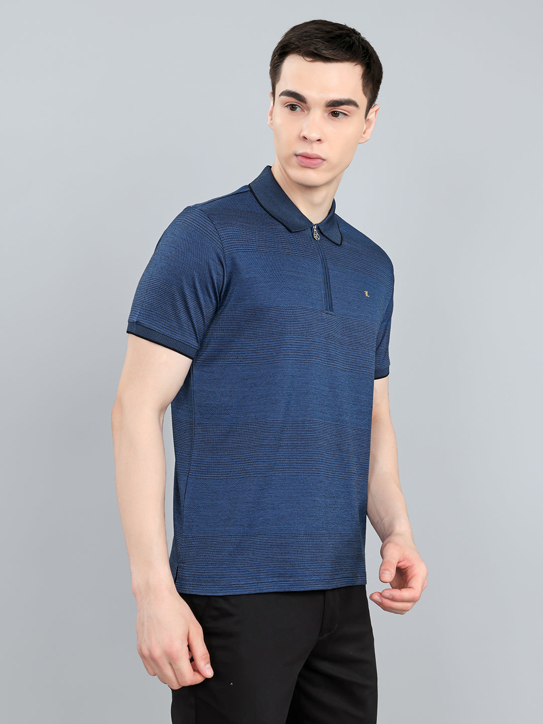 Luxuria Men Blue Printed Collar Half Sleeve T-Shirt