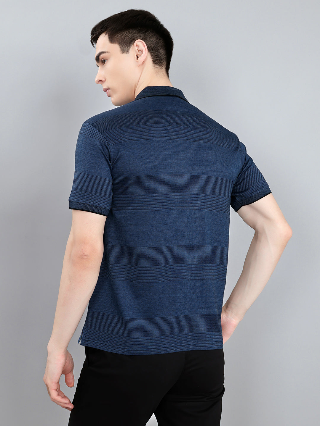 Luxuria Men Blue Printed Collar Half Sleeve T-Shirt