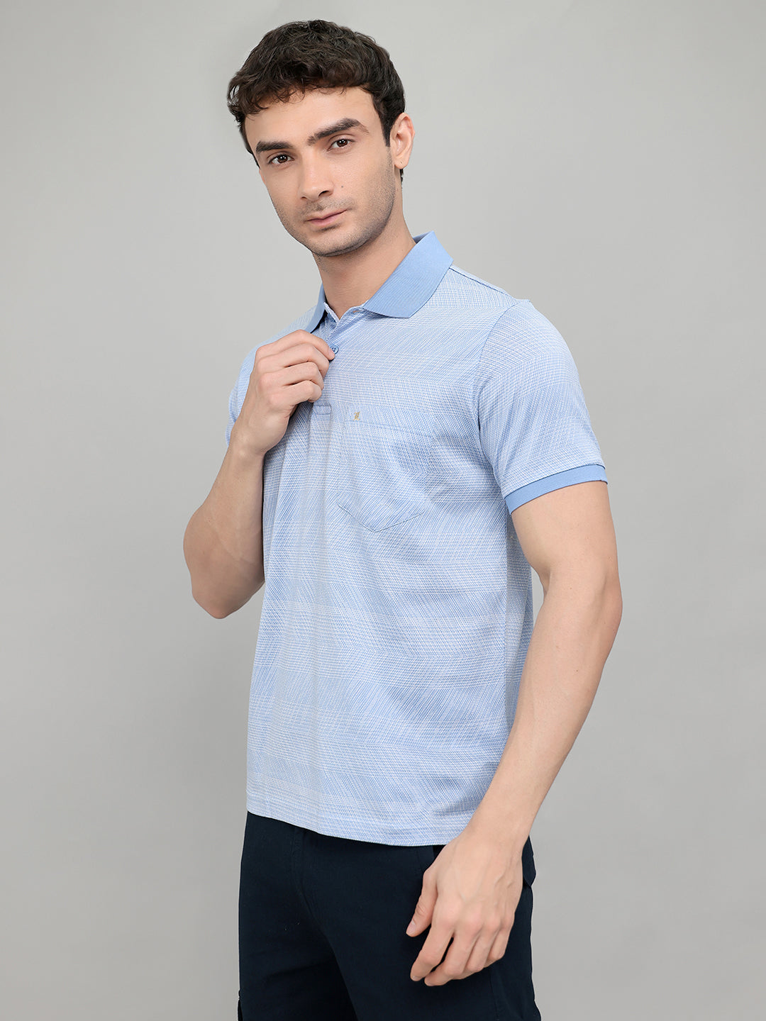 Luxuria Men Sky Blue Printed Collar Half Sleeve T-Shirt