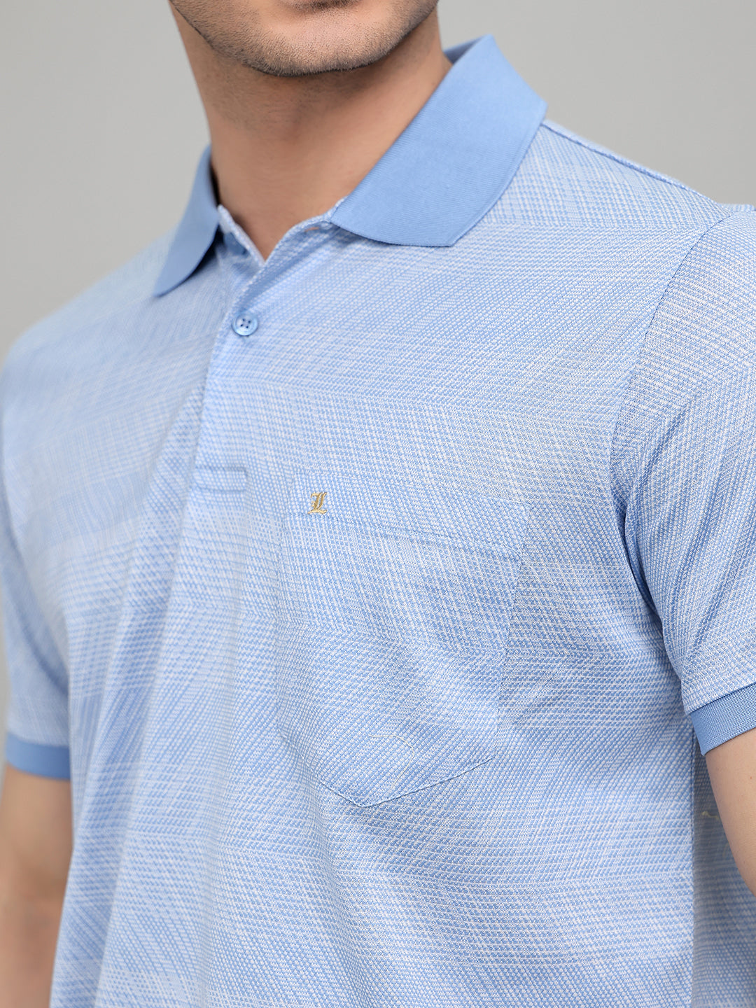 Luxuria Men Sky Blue Printed Collar Half Sleeve T-Shirt