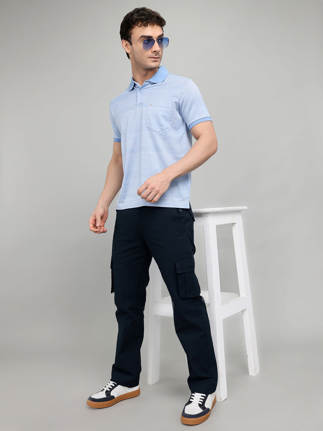 Luxuria Men Sky Blue Printed Collar Half Sleeve T-Shirt