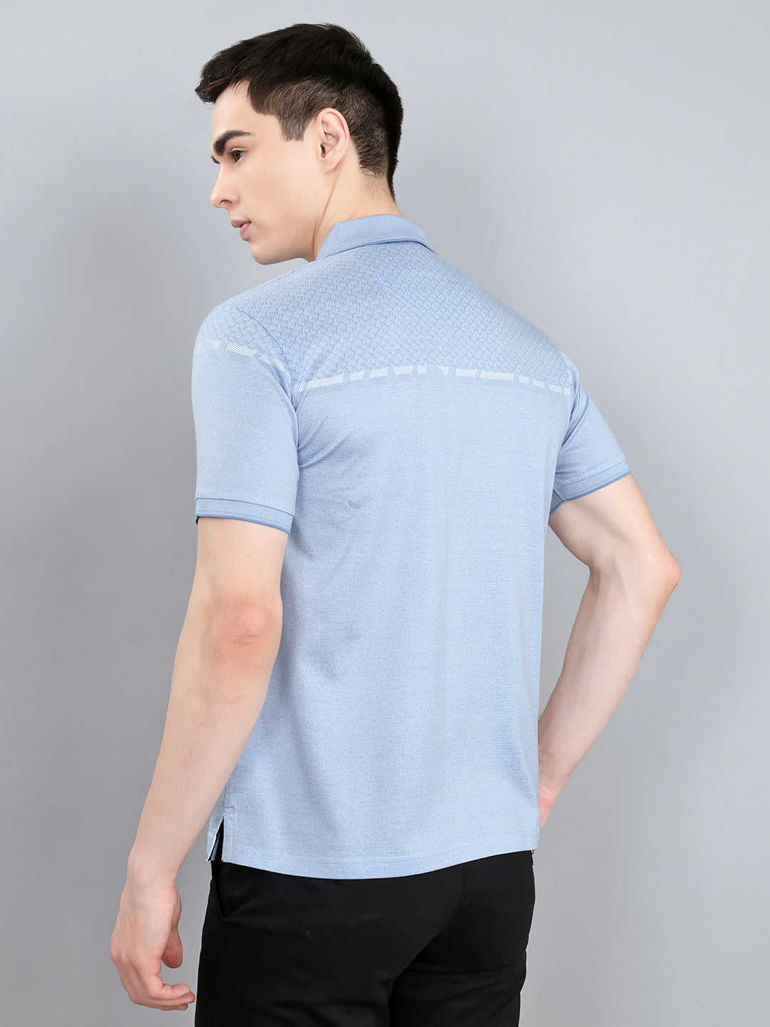 Luxuria Men Sky Blue Printed Collar Half Sleeve T-Shirt