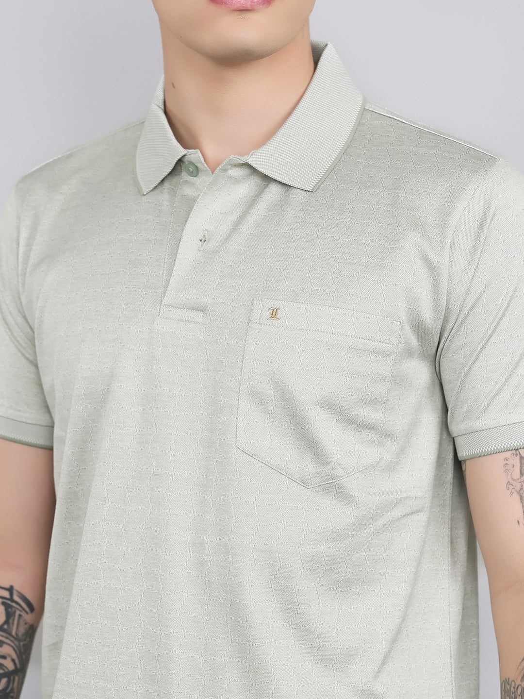 Luxuria Men Sea Green Printed Collar Half Sleeve T-Shirt