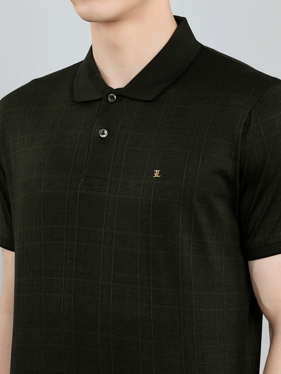 Luxuria Men Olive Stripe Collar Half Sleeve T-Shirt