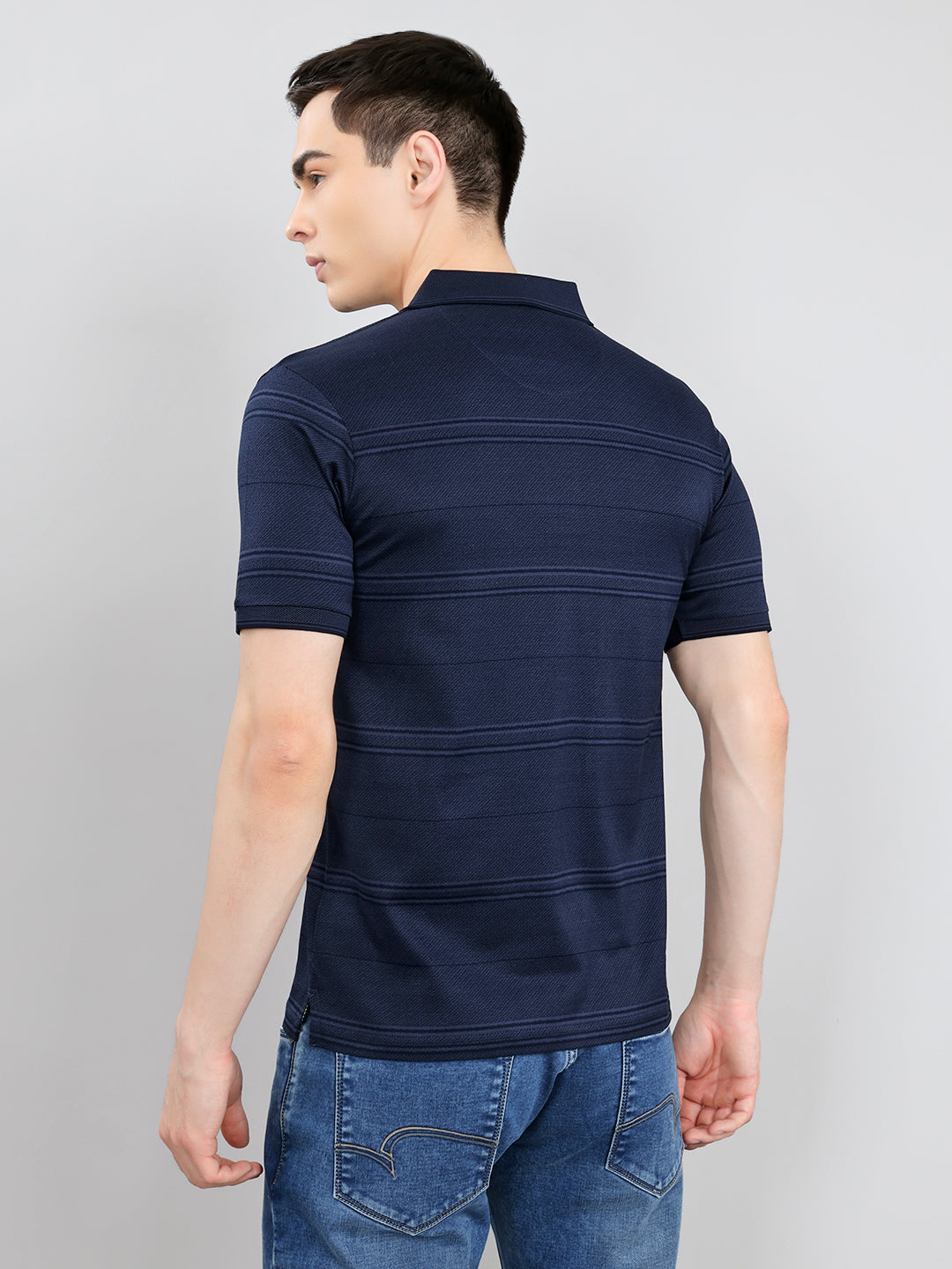Luxuria Men Navy Blue Printed Collar Half Sleeve T-Shirt