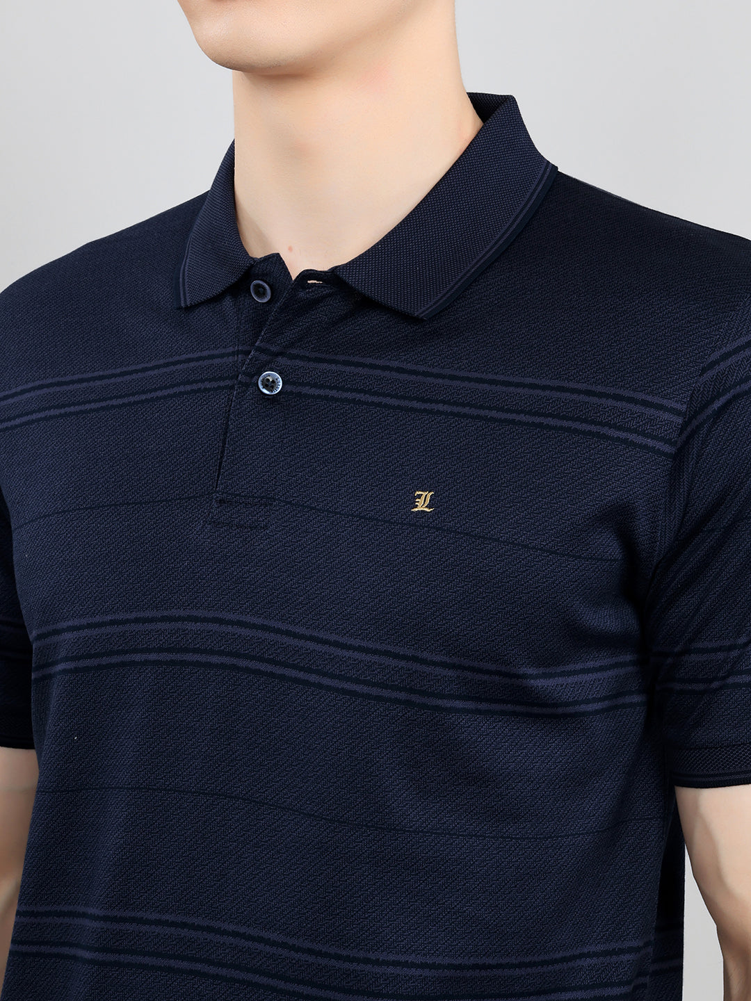 Luxuria Men Navy Blue Printed Collar Half Sleeve T-Shirt