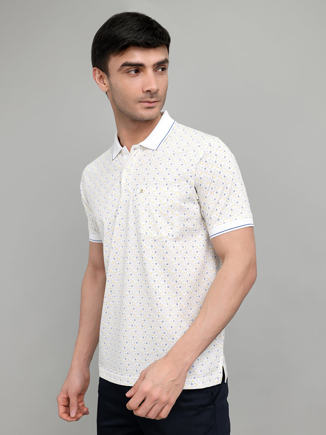 Luxuria Men White Printed Collar Half Sleeve T-Shirt