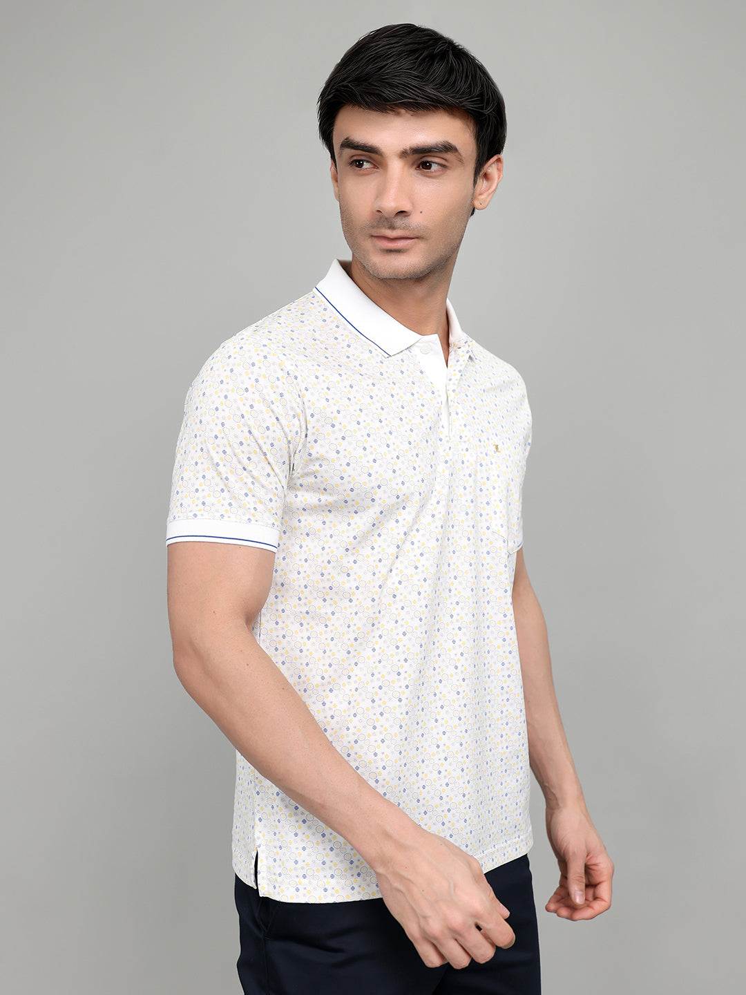Luxuria Men White Printed Collar Half Sleeve T-Shirt