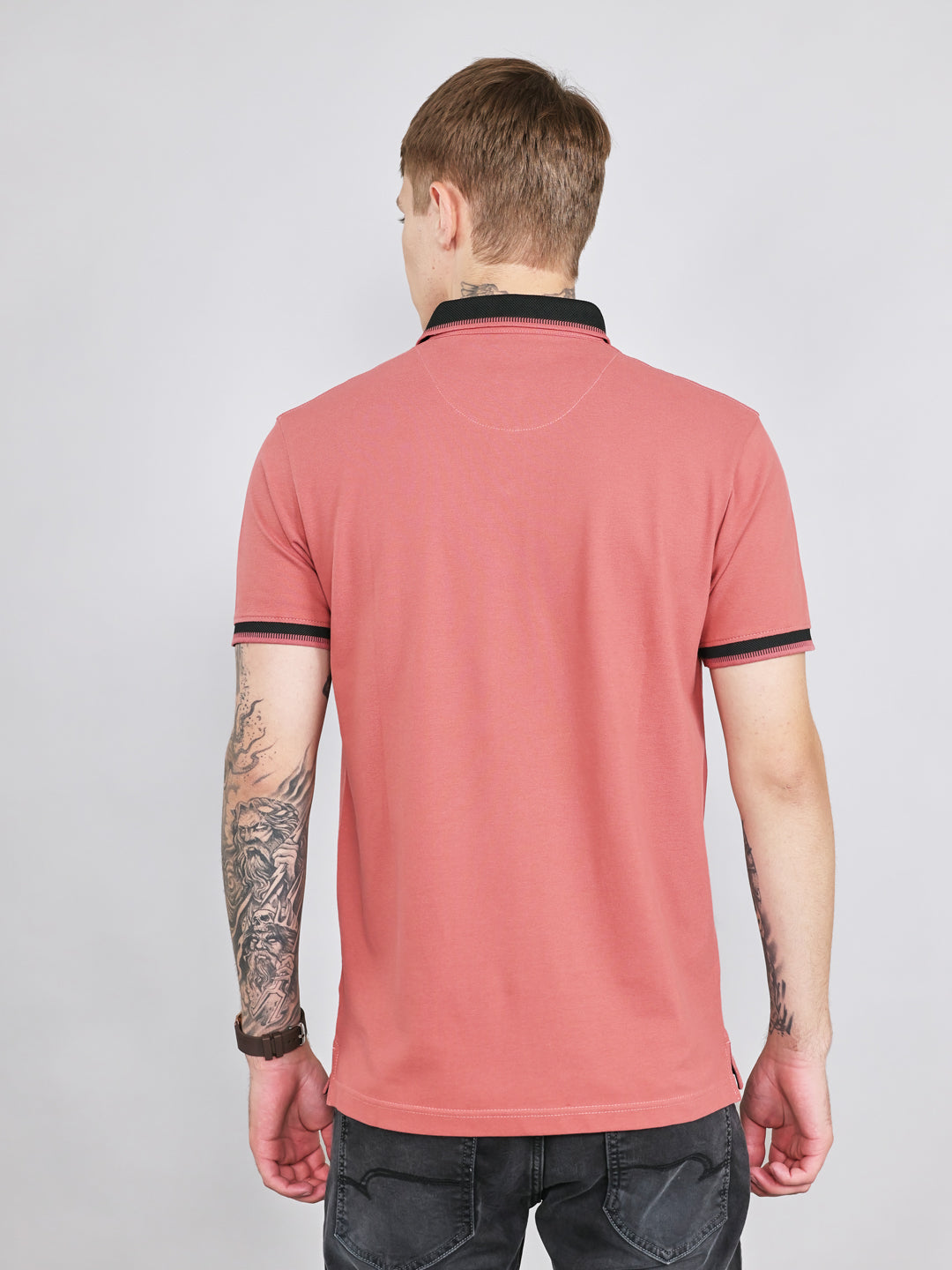 Men Rust Solid Collar Half Sleeve T-Shirt