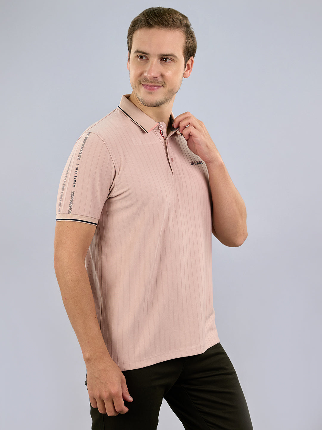 Men Pink Printed Polo Collar Half Sleeve T-Shirt