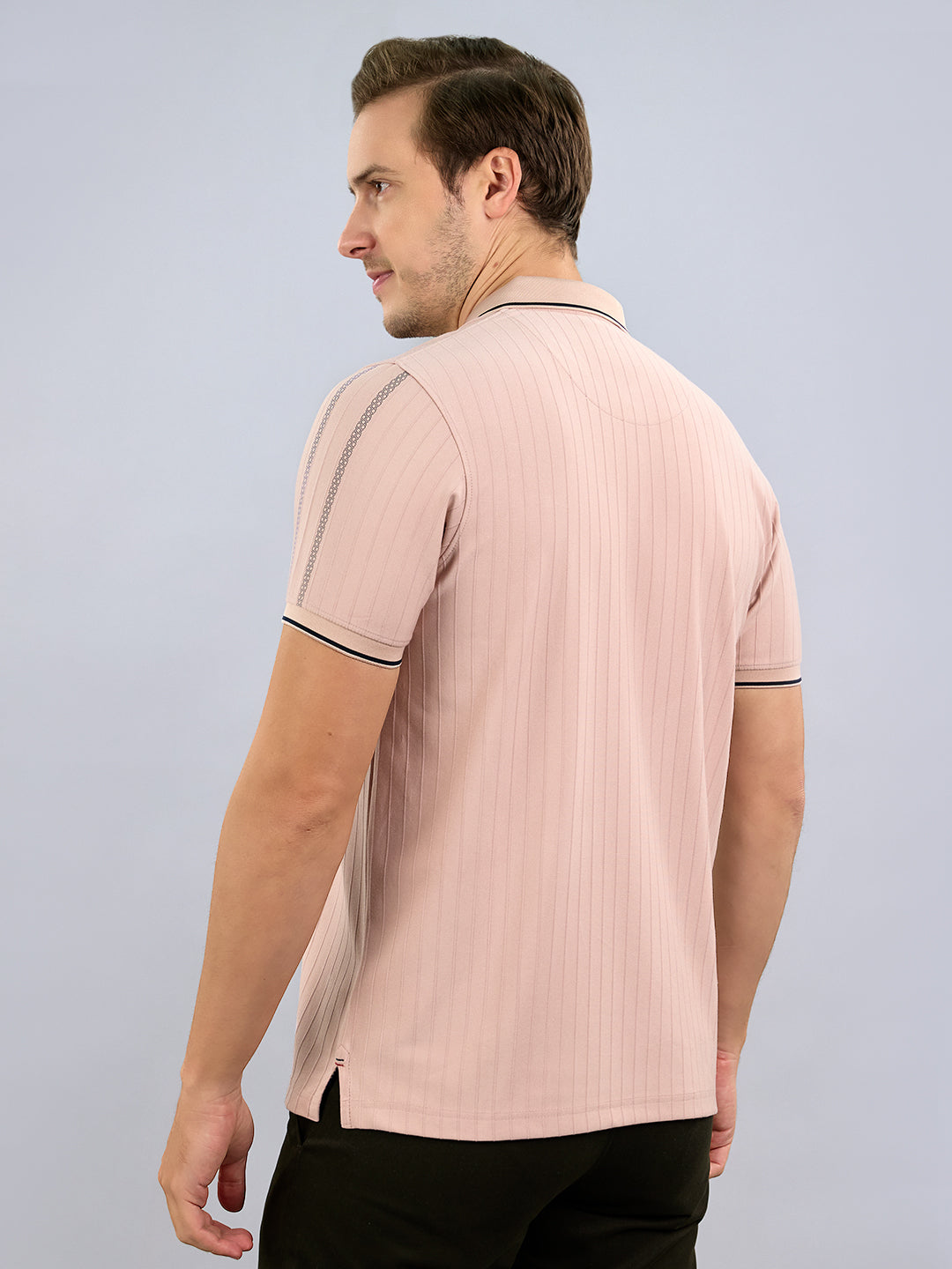 Men Pink Printed Polo Collar Half Sleeve T-Shirt