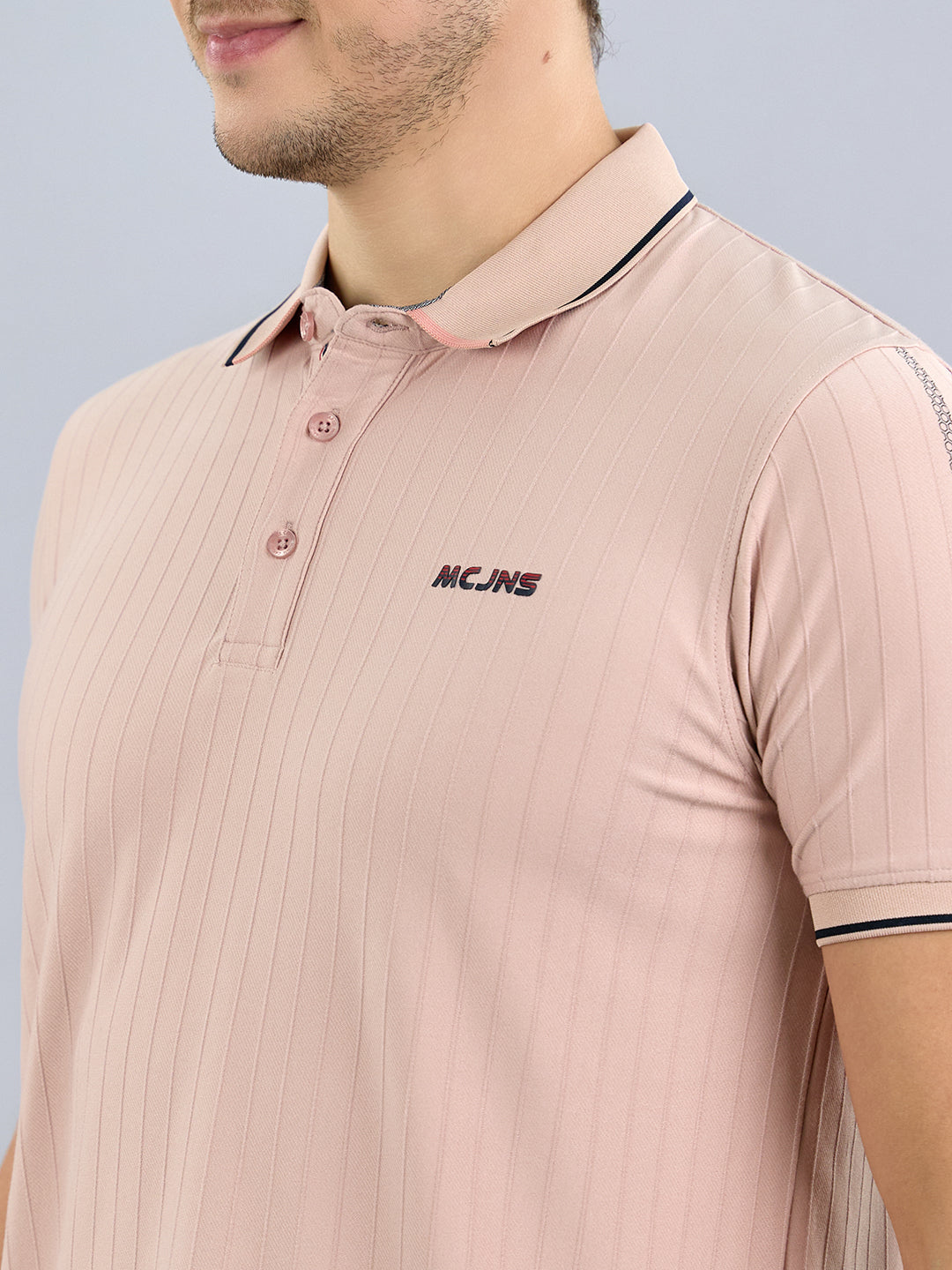 Men Pink Printed Polo Collar Half Sleeve T-Shirt