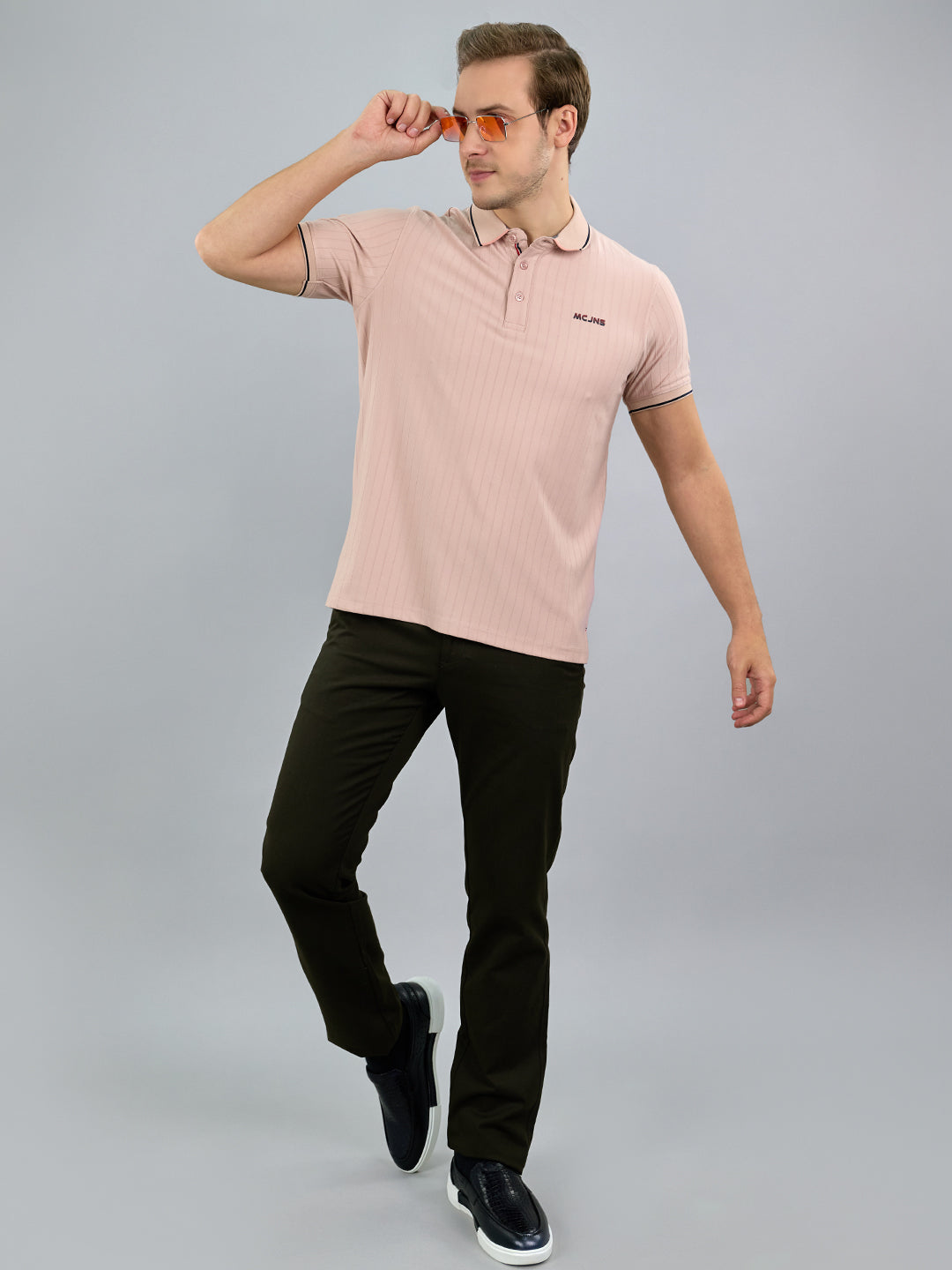 Men Pink Printed Polo Collar Half Sleeve T-Shirt