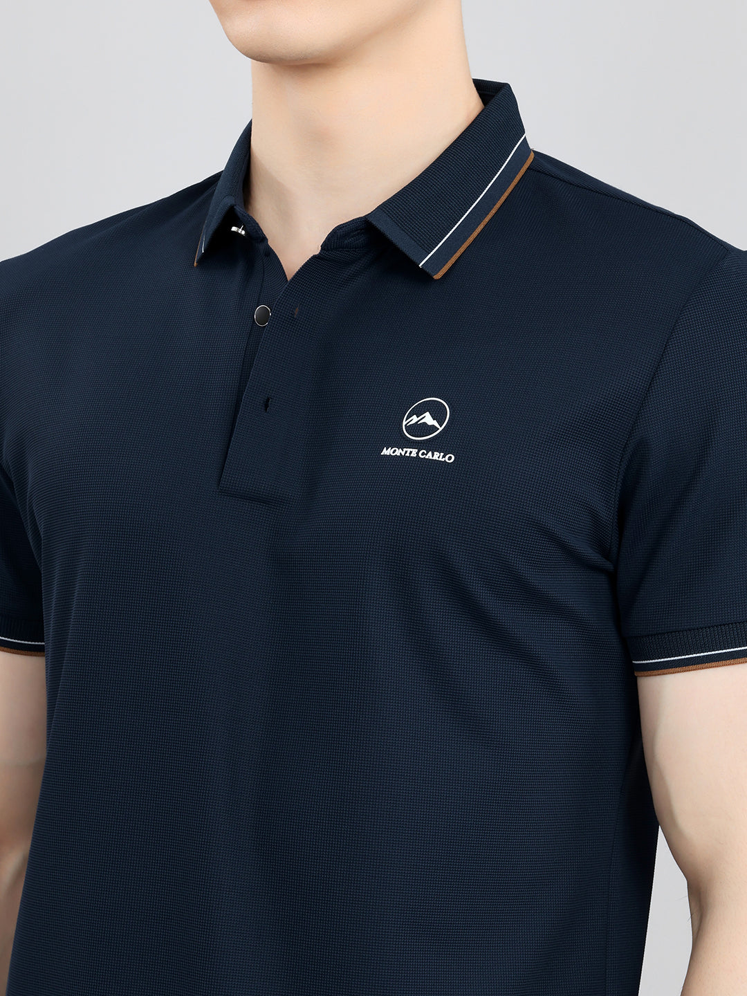 Men Navy Blue Solid Collar Half Sleeve T-Shirt