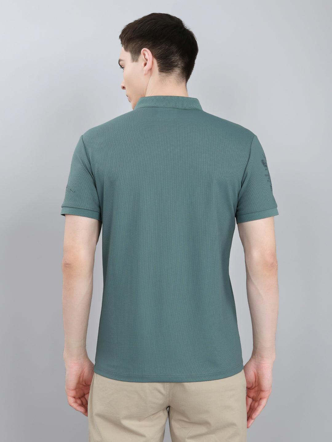 Men Green Printed Collar Half Sleeve T-Shirt