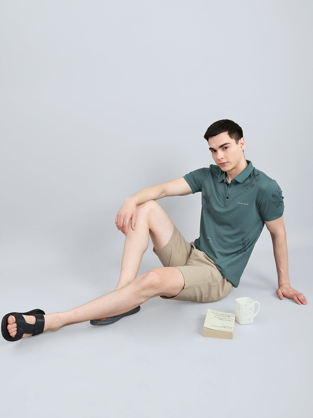 Men Green Printed Collar Half Sleeve T-Shirt