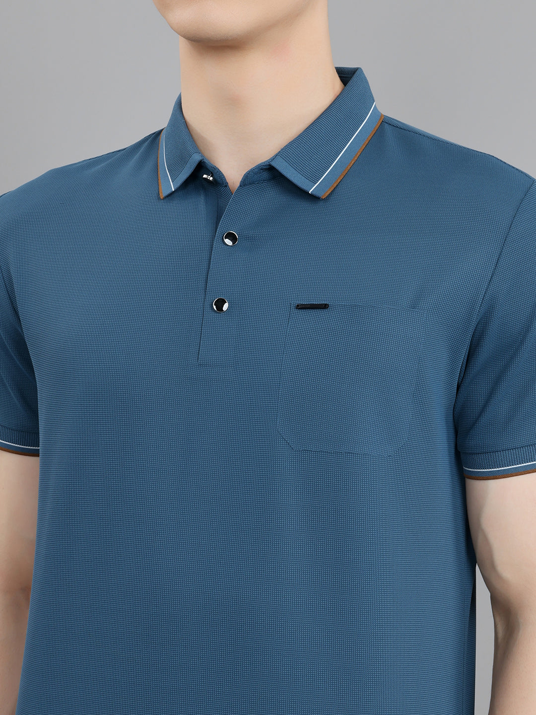 Men Blue Solid Collar Half Sleeve T-Shirt