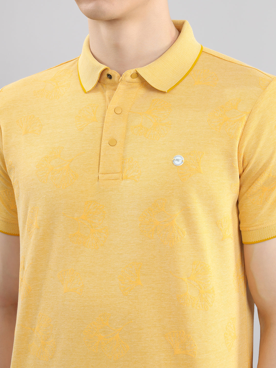Men Yellow Printed Collar Half Sleeve T-Shirt