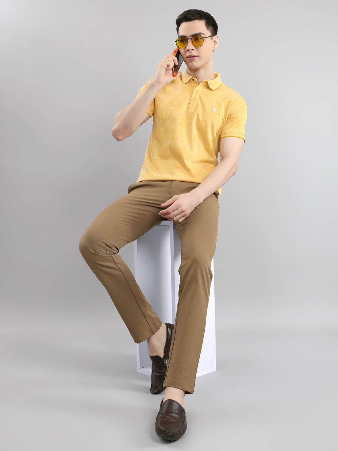 Men Yellow Printed Collar Half Sleeve T-Shirt