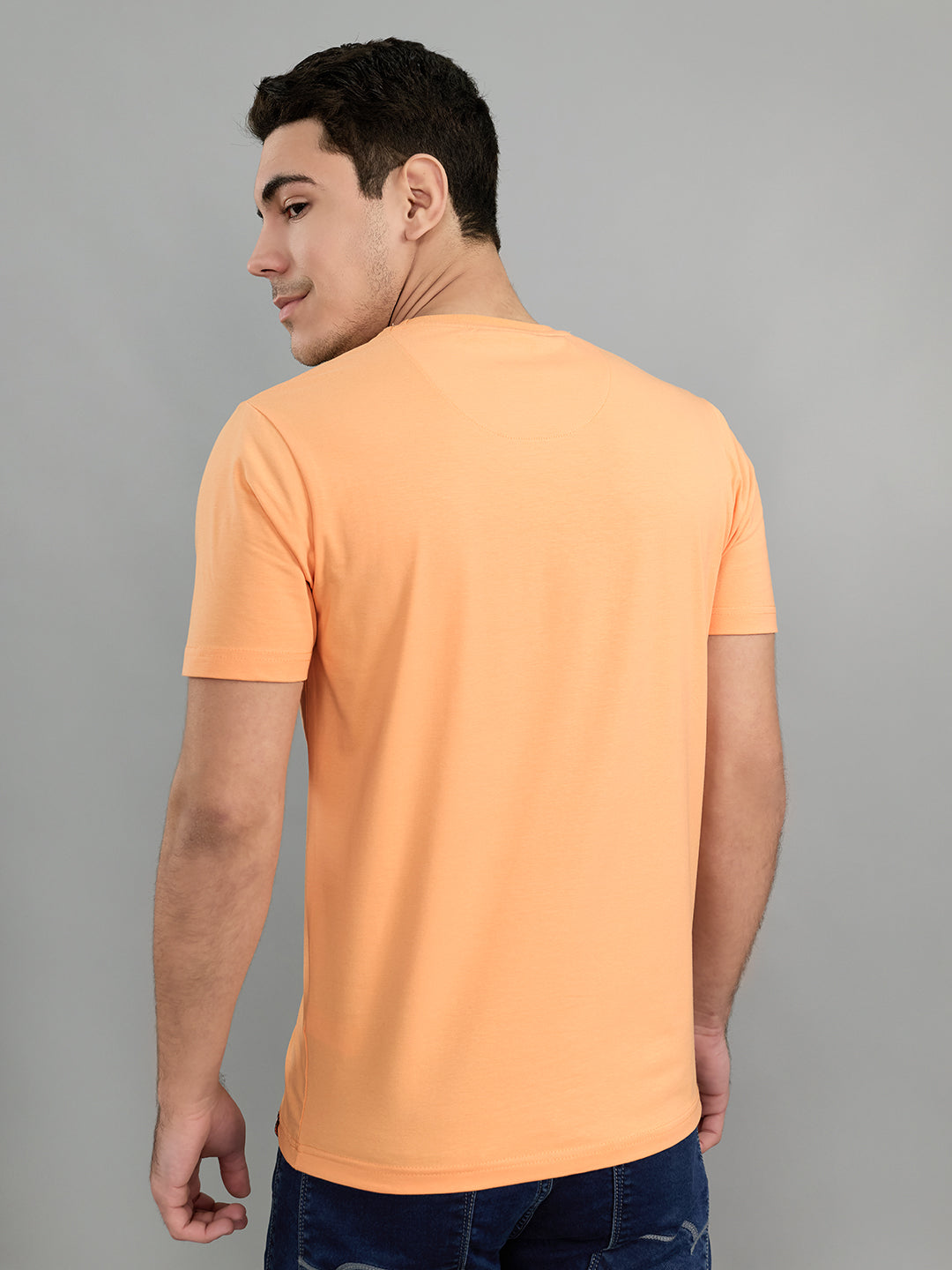 Men Peach Printed Round Neck Half Sleeve T-Shirt