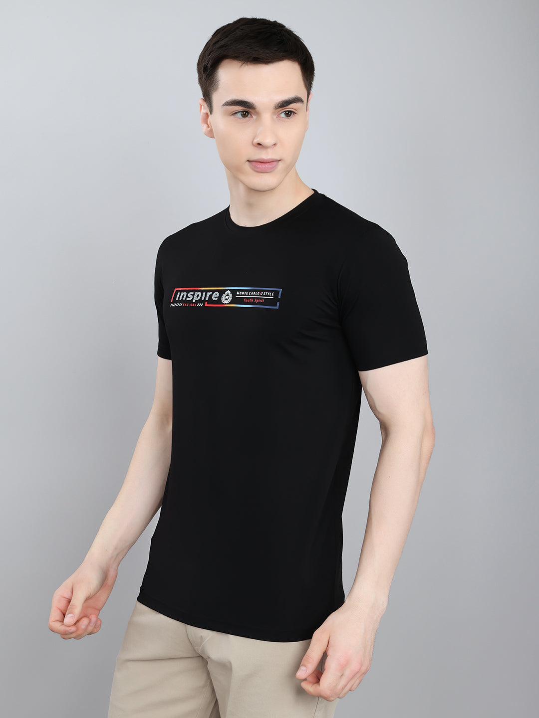 Men Black Solid Round Neck Half Sleeve T-Shirt