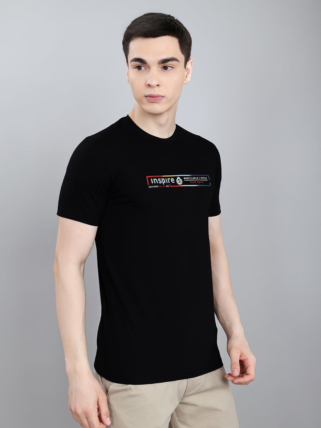 Men Black Solid Round Neck Half Sleeve T-Shirt